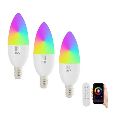 Immax NEO 07716CDO - ZESTAW 3x LED RGB+CCT Żarówka ściemnialna E14/6W/230V Wi-Fi Tuya + pilot zdalnego sterowania