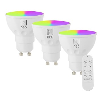 Immax NEO 07724CDO - ZESTAW 3x LED RGB+CCT Żarówka ściemnialna GU10/6W/230V 2700-6500K Wi-Fi Tuya + pilot zdalnego sterowania