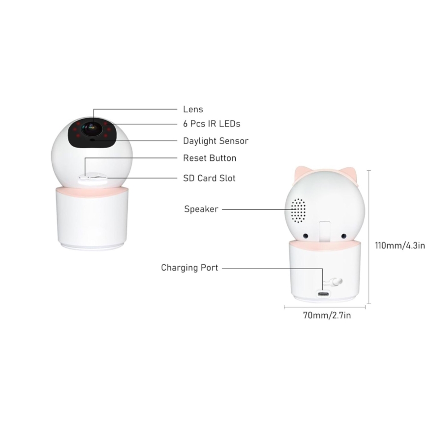 Immax NEO 07789L - Inteligentna kamera z czujnikiem 355° 50° P/T 4MP Wi-Fi Tuya różowa