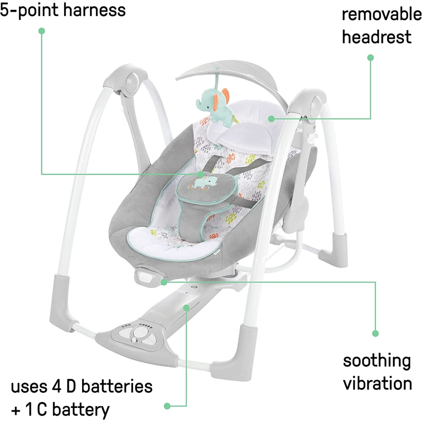 Ingenuity - Niemowlęca huśtawka wibracyjna z muzyką 2w1 WIMBERLY