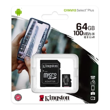 Kingston - MicroSDXC 64GB Canvas Select Plus U1 100MB/s + SD adapter