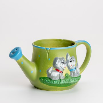 Konewka ceramiczna z motywem psów zielony