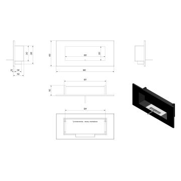 Kratki - Wbudowany BIO kominek 40x90 cm 2kW czarny