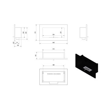 Kratki - Wbudowany BIO kominek 37,4x64,8 cm 1kW czarny