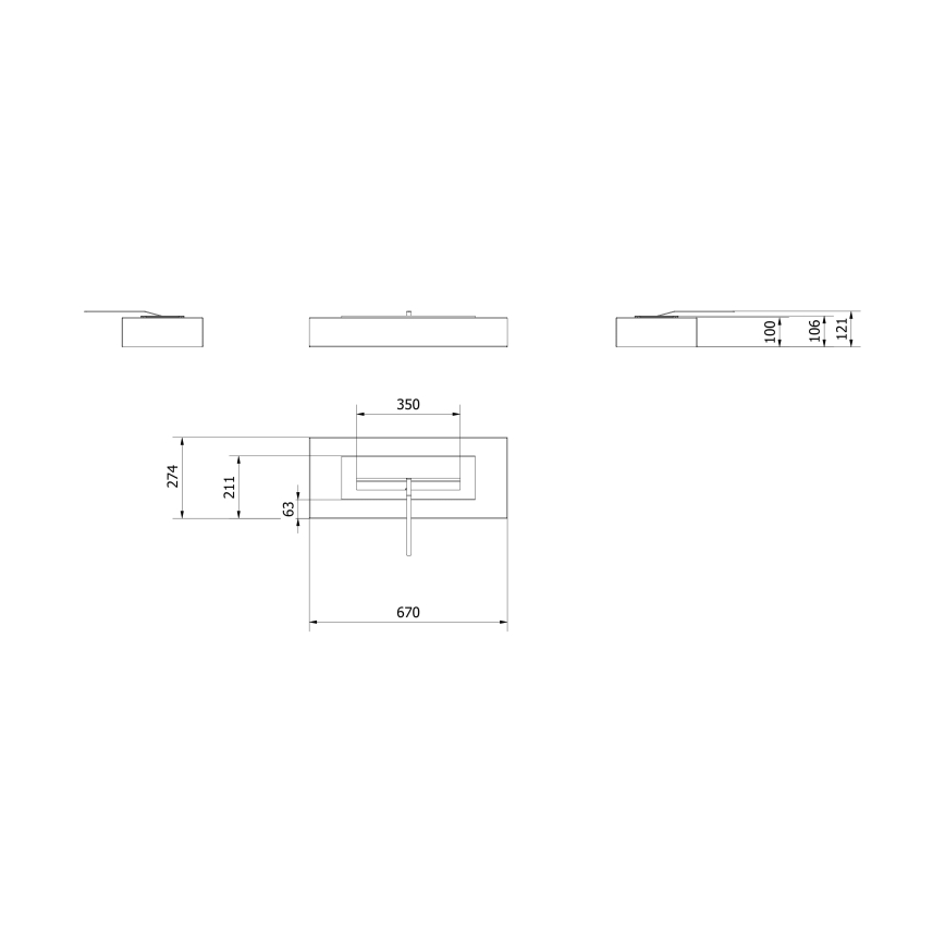 Kratki - BIO kominek 10x67 cm 3kW czarny