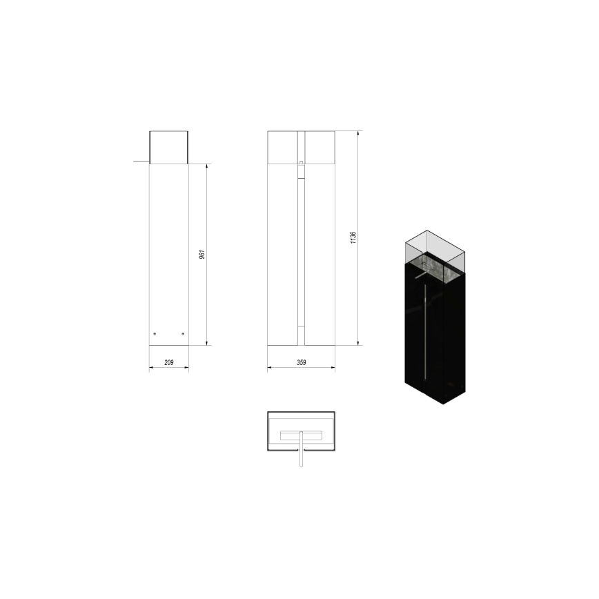 Kratki - BIO kominek 113,6x35,9 cm 2kW czarny