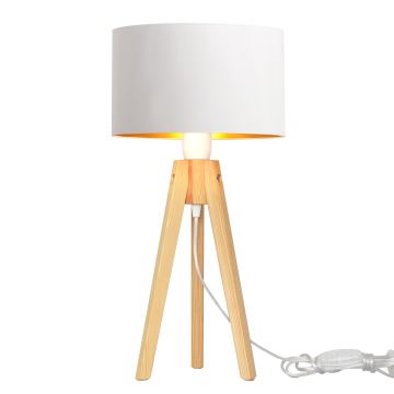 Lampa stołowa ALBA 1xE27/60W/230V biała/złota/sosna