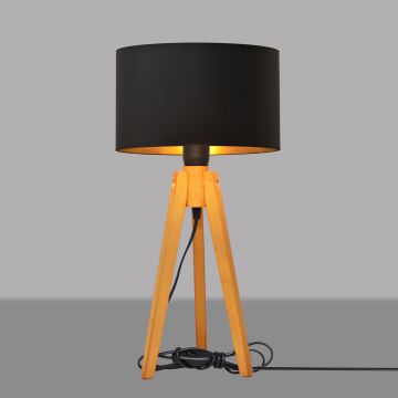 Lampa stołowa ALBA 1xE27/60W/230V czarna/złota/dąb