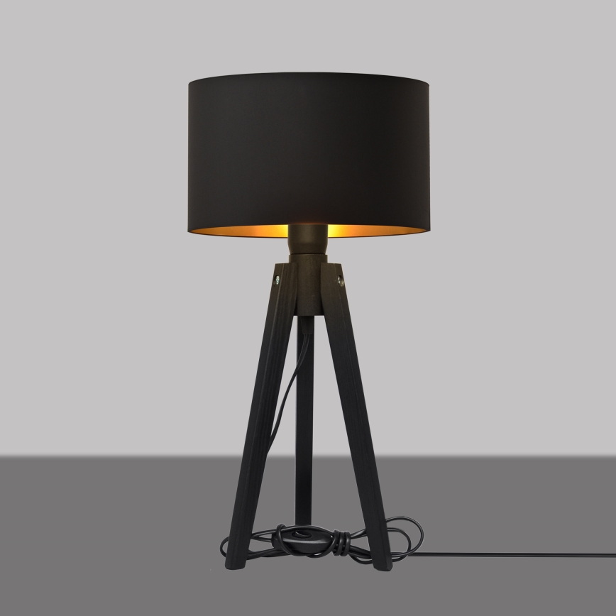 Lampa stołowa ALBA 1xE27/60W/230V czarna/złota/sosna