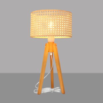 Lampa stołowa ALBA 1xE27/60W/230V rattan/dąb