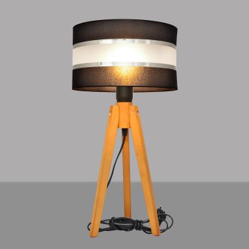 Lampa stołowa HELEN 1xE27/60W/230V czarna/chrom/dąb