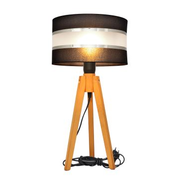 Lampa stołowa HELEN 1xE27/60W/230V czarna/chrom/dąb