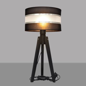 Lampa stołowa HELEN 1xE27/60W/230V czarna/chrom/sosna