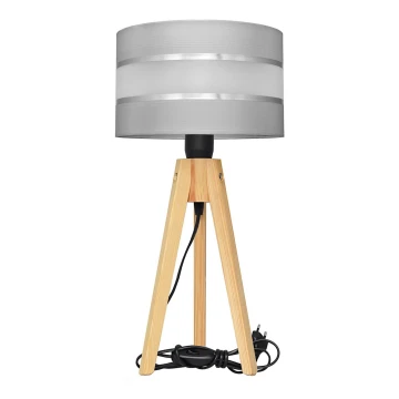 Lampa stołowa HELEN 1xE27/60W/230V szara/chrom/sosna