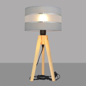 Lampa stołowa HELEN 1xE27/60W/230V szara/chrom/sosna