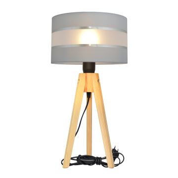 Lampa stołowa HELEN 1xE27/60W/230V szara/chrom/sosna