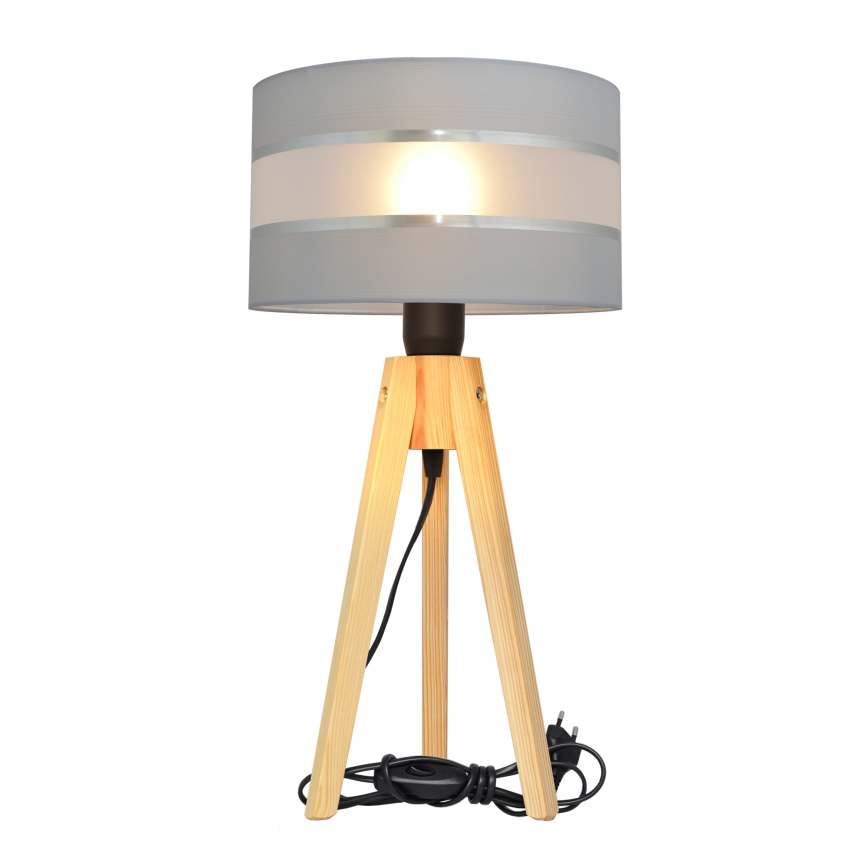 Lampa stołowa HELEN 1xE27/60W/230V szara/chrom/sosna