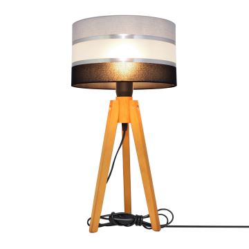 Lampa stołowa HELEN 1xE27/60W/230V szara/czarna/chrom/dąb