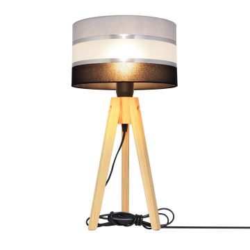 Lampa stołowa HELEN 1xE27/60W/230V szara/czarna/chrom/sosna