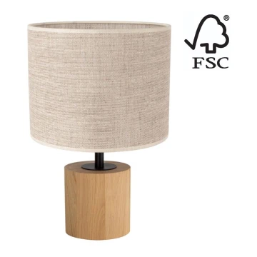 Lampa stołowa KRETA 1xE27/25W/230V dąb/beżowy dąb - certyfikat FSC