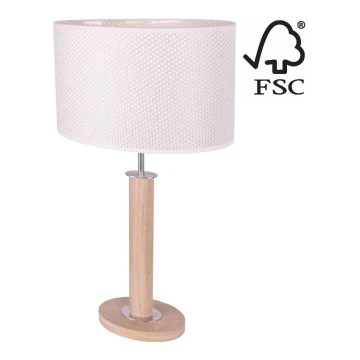 Lampa stołowa MERCEDES 1xE27/40W/230V 60 cm kremowa/dąb – certyfikat FSC