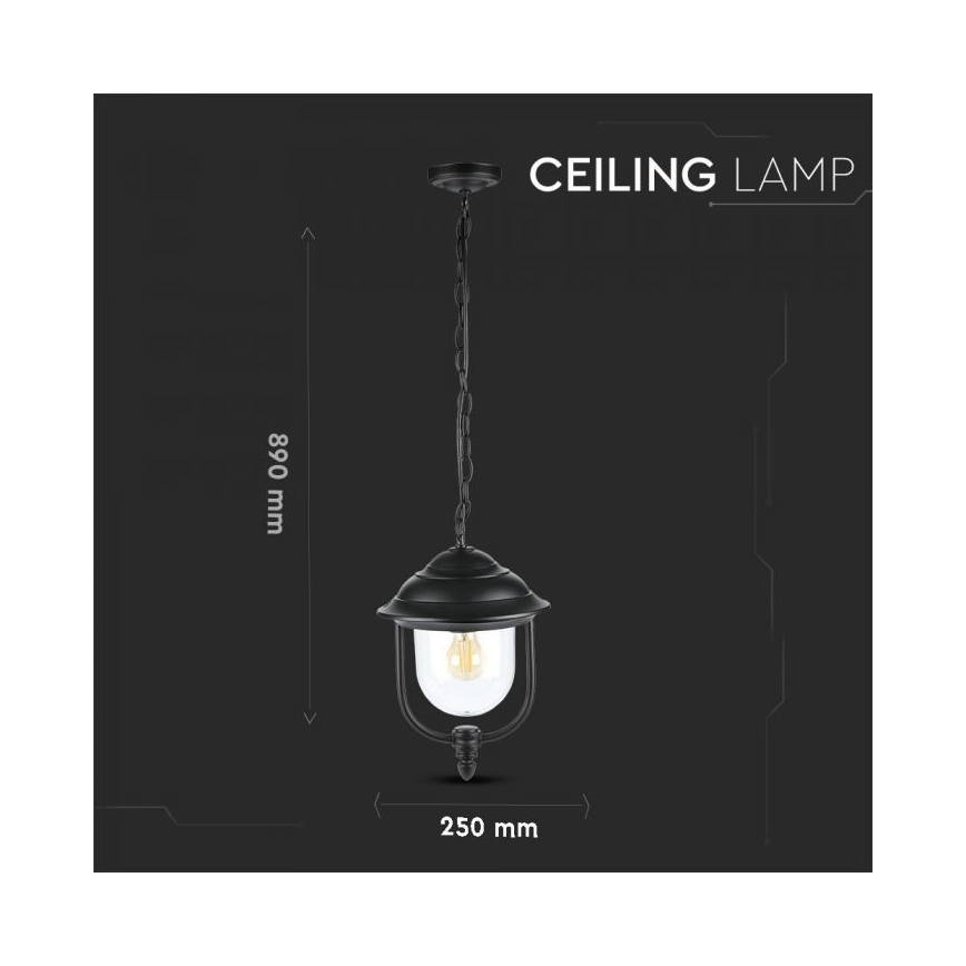 Lampa wisząca zewnętrzna na łańcuchu 1xE27/60W/230V IP44 czarna