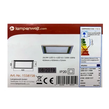 Lampenwelt - LED RGBW Ściemnialny plafon LYNN LED/29,5W/230V 2700-6500K + pilot