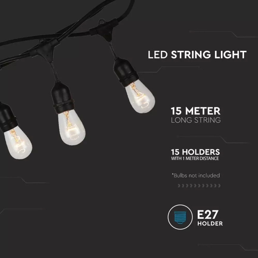 Łańcuch zewnętrzny STRING 15m 15xE27/40W/230V IP54