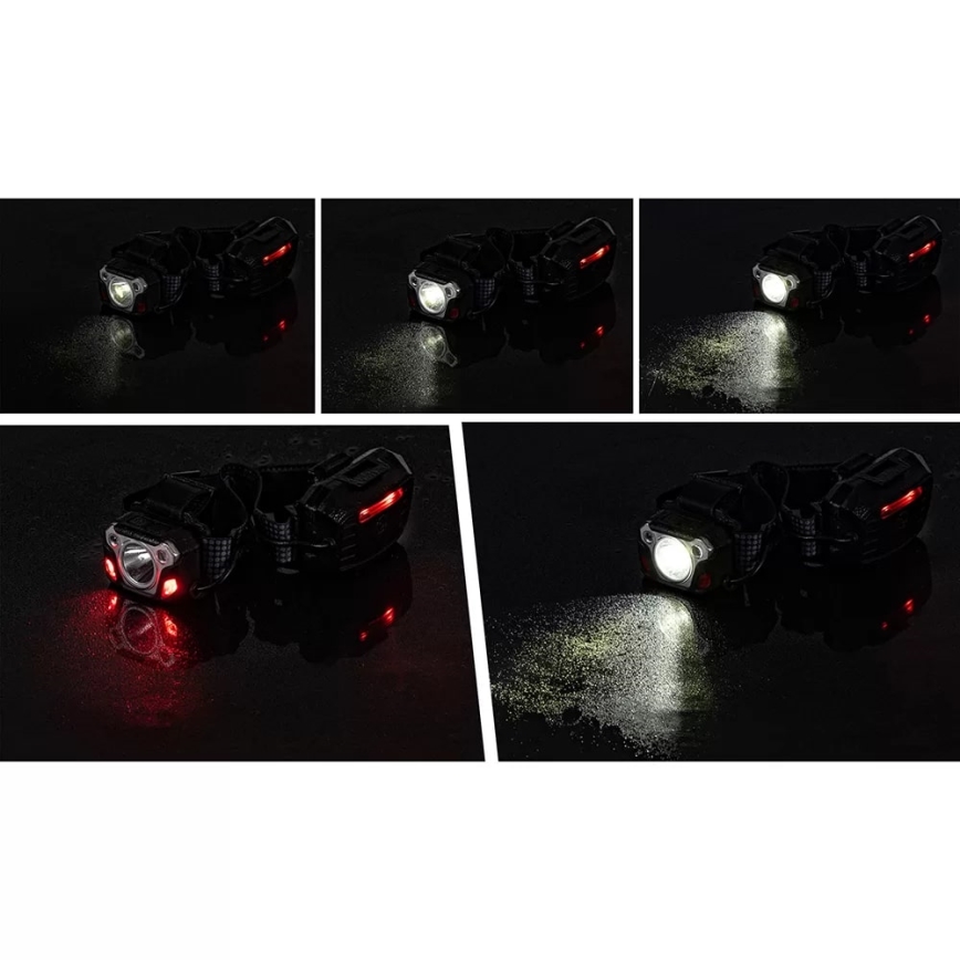 LED Ściemnialna akumulatorowa czołówka z czujnikiem z funkcją power banku i czerwonym światłem LED/10W/5V IP44 1200 lm 23 h 4000 mAh