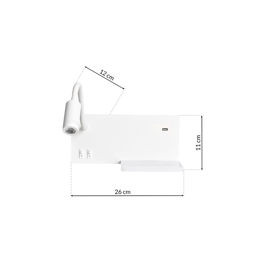 LED Kinkiet SHELF 1xLED/4W+1xLED/5W+1xLED/2W/230V + port USB biały