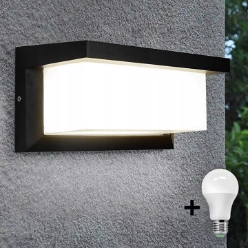 LED Kinkiet zewnętrzny z żarówką z czujnikiem zmierzchu NEELY 1xE27/9W/230V IP54 czarny