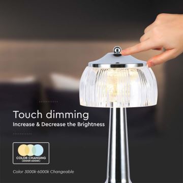 LED Ściemnialna akumulatorowa dotykowa lampka stołowa LED/1W/5V 3000-6000K 1800 mAh chrom