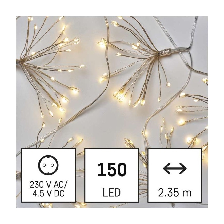 LED Łańcuch bożonarodzeniowy 150xLED/5,35m ciepła biel