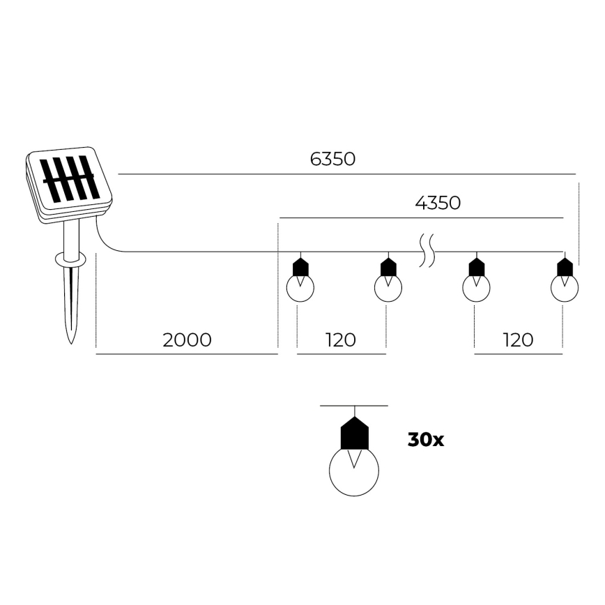 LED - Łańcuch solarny 30xLED/0,12W/1,2V 1xAA IP44 3000K