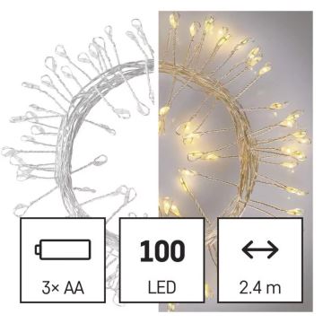 LED Łańcuch świąteczny 100xLED/3xAA 2,7m ciepła biel