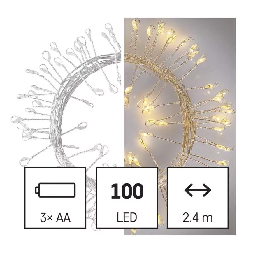 LED Łańcuch świąteczny 100xLED/3xAA 2,7m ciepła biel