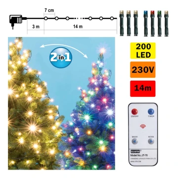 LED Łańcuch świąteczny z pilotem zdalnego sterowania 200xLED/230V IP44