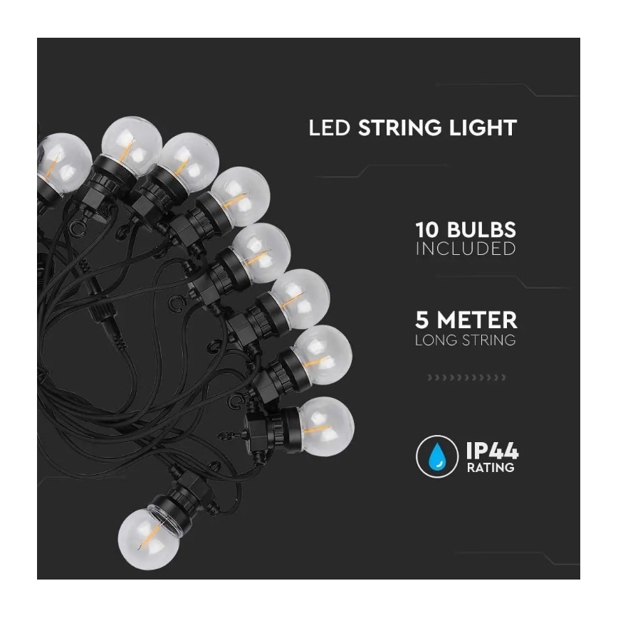 LED Łańcuch zewnetrzny STRING 5m 10xLED/0,4W/24/230V 3000K IP44