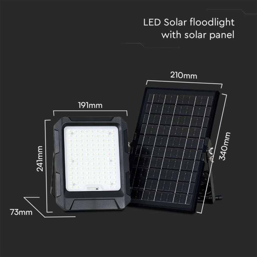 LED Naświetlacz solarny LED/10W/3,7V IP65 4000K czarny + pilot zdalnego sterowania