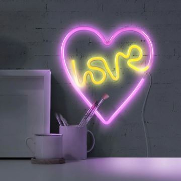 LED Neonowa dekoracja ścienna LOVE LED/3W/3xAA różowa