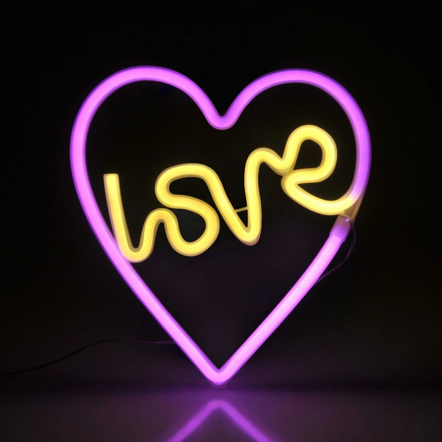 LED Neonowa dekoracja ścienna LOVE LED/3W/3xAA różowa