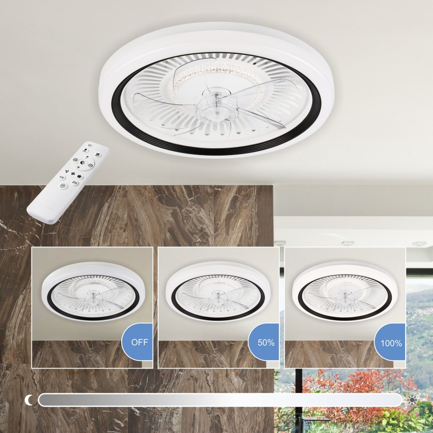 LED Ściemniany plafon z wentylatorem GEMMA LED/37W/230V biały + zdalne sterowanie