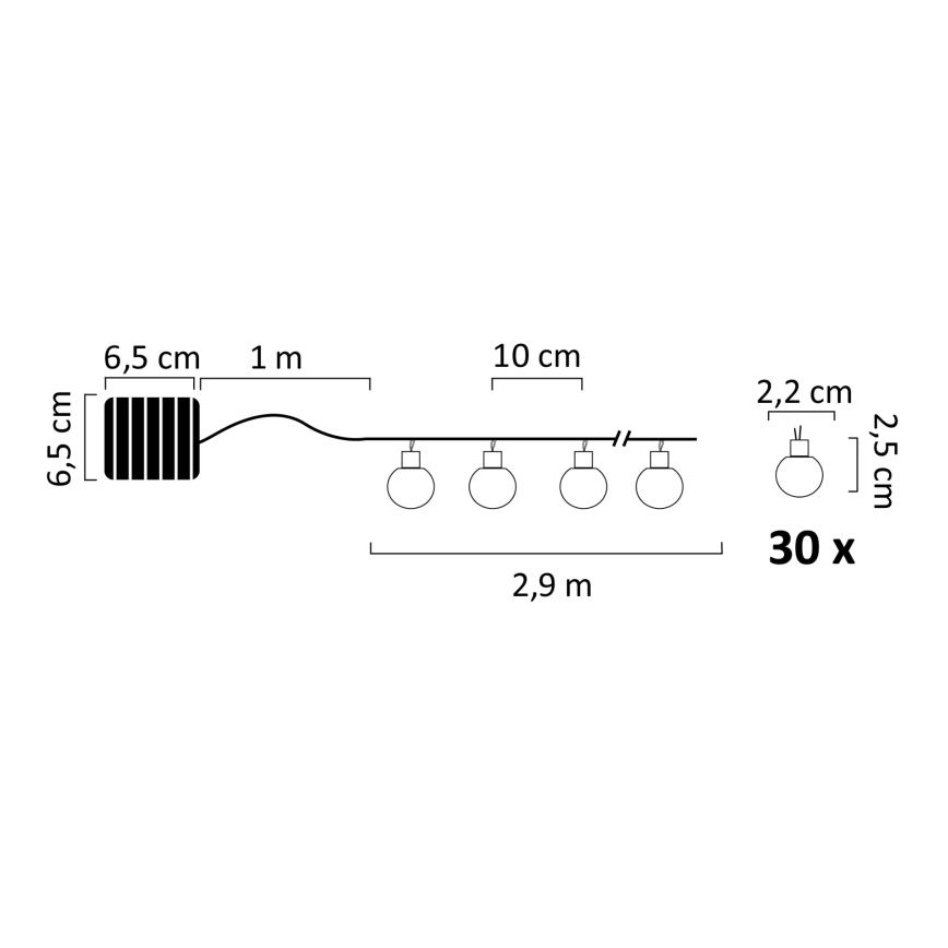 LED RGB Łańcuch solarny PARTY 30xLED/1,2V 3,9 m IP44