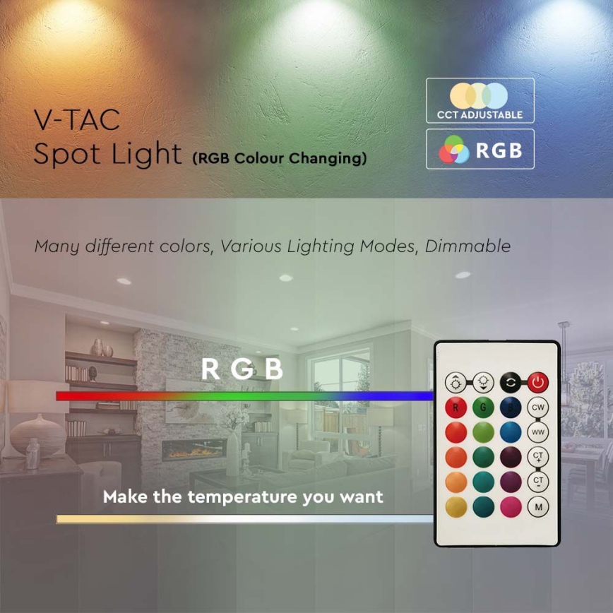 LED RGB Ściemnialna żarówka GU10/4,8W/230V 4000K + pilot