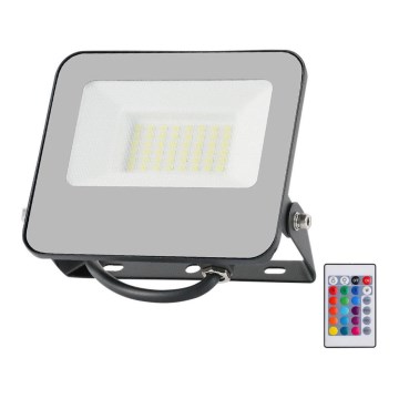 LED RGBW Ściemnialny naświetlacz LED/30W/230V IP65 szary + pilot zdalnego sterowania