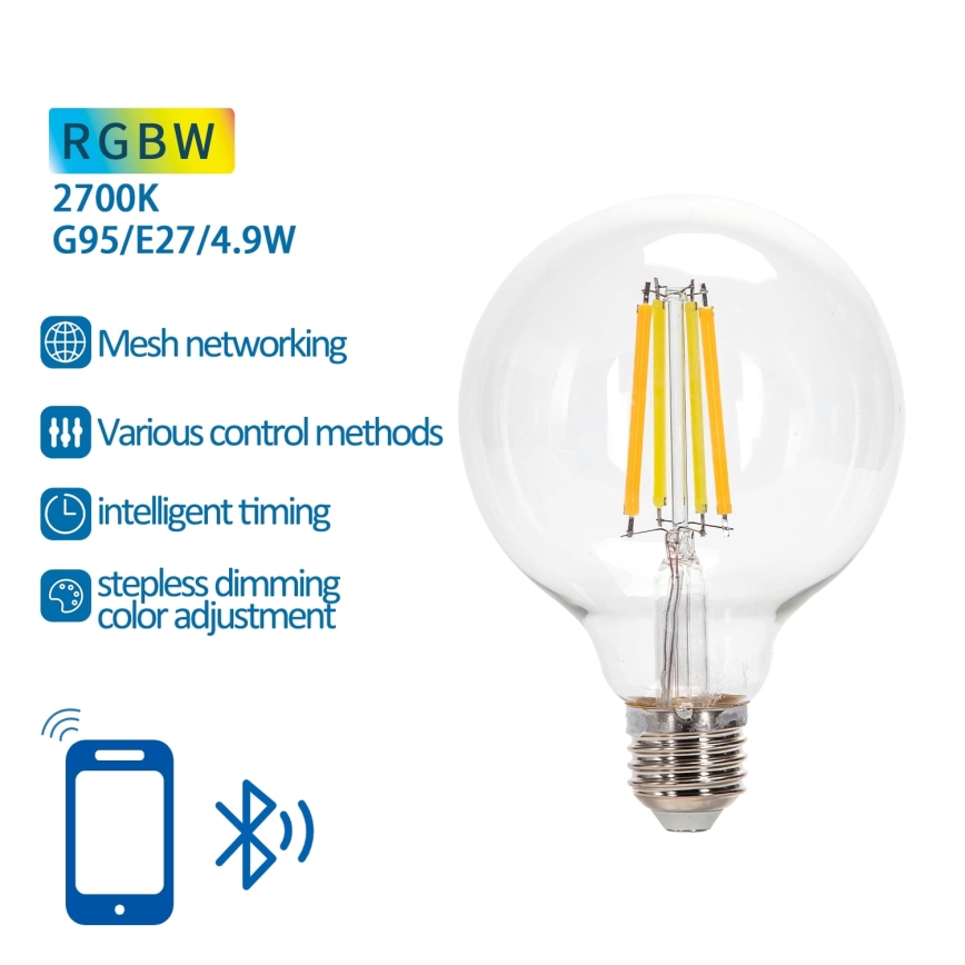 LED RGBW Żarówka FILAMENT G95 E27/4,9W/230V 2700K - Aigostar