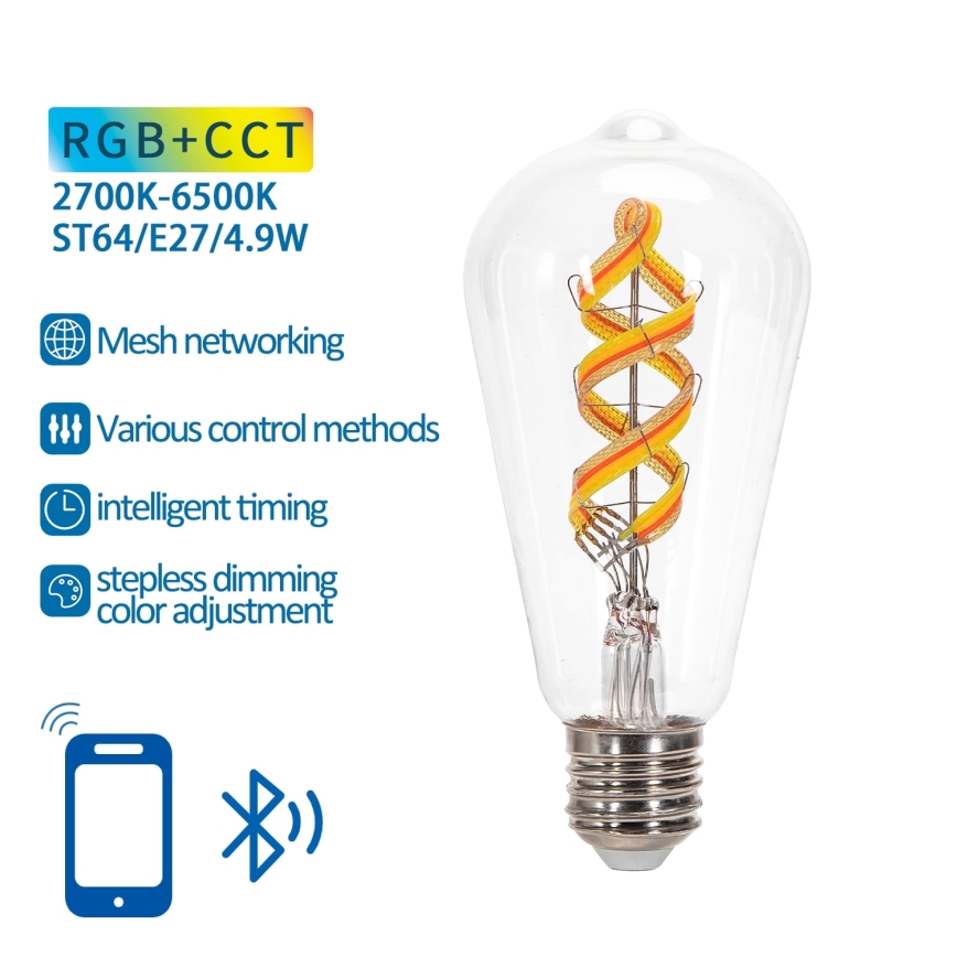 LED RGBW Żarówka FILAMENT ST64 E27/4,9W/230V 2700-6500K - Aigostar