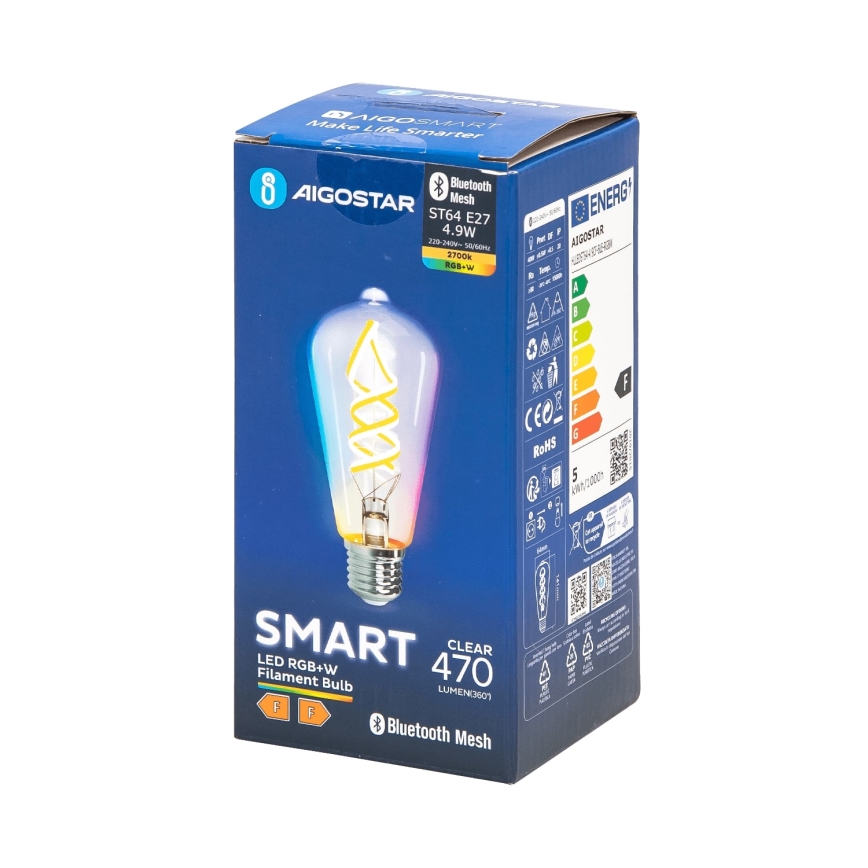 LED RGBW Żarówka FILAMENT ST64 E27/4,9W/230V 2700K - Aigostar