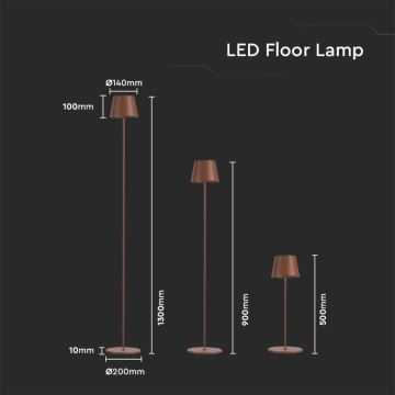 LED Ściemnialna akumulatorowa lampa podłogowa 3w1 LED/4W/5V 4400 mAh 3000K IP54 brązowa