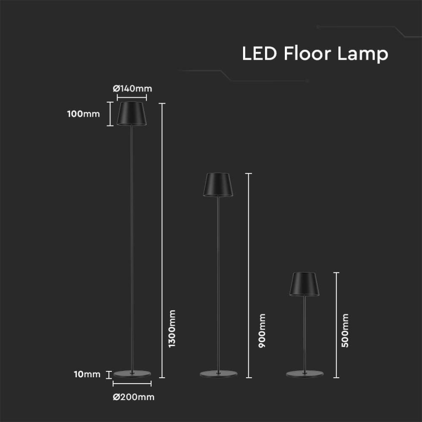 LED Ściemnialna akumulatorowa lampa podłogowa 3w1 LED/4W/5V 4400 mAh 3000K IP54 czarna